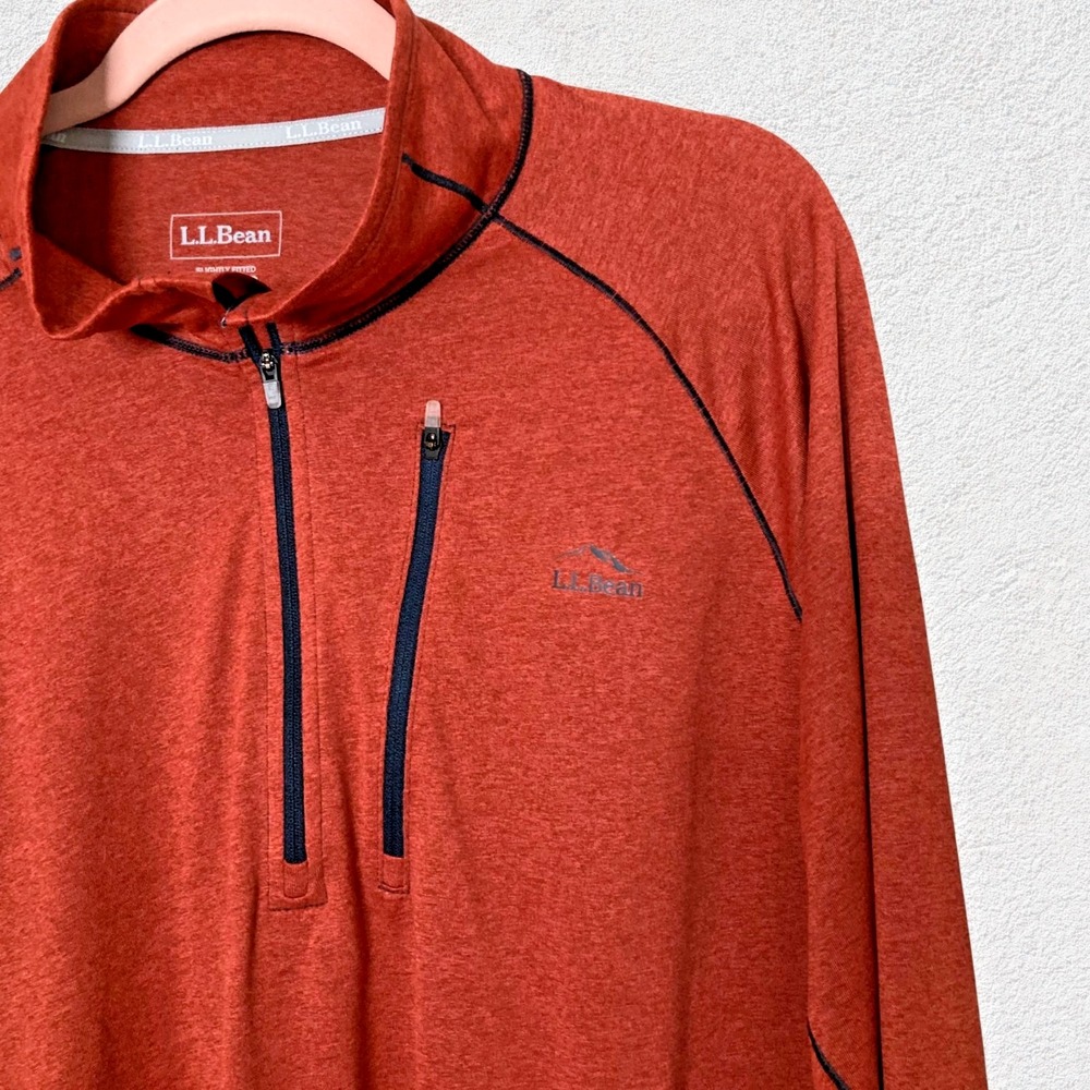LL Bean Men XXL Slightly Fitted‎ Orange 1/4 Zip Pullover Shirt Poly Blend Active